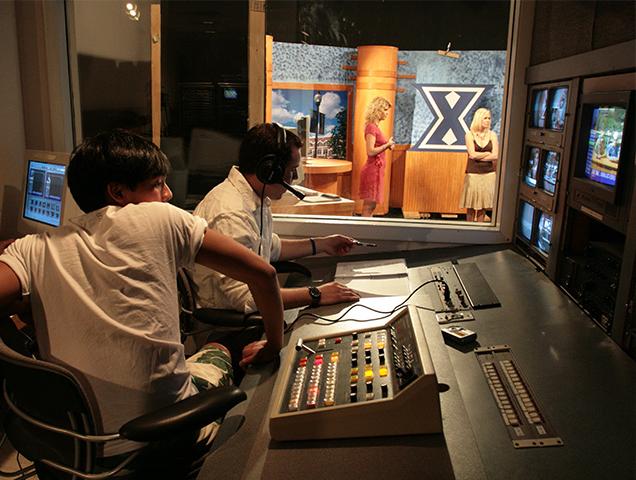 Students in a television production studio